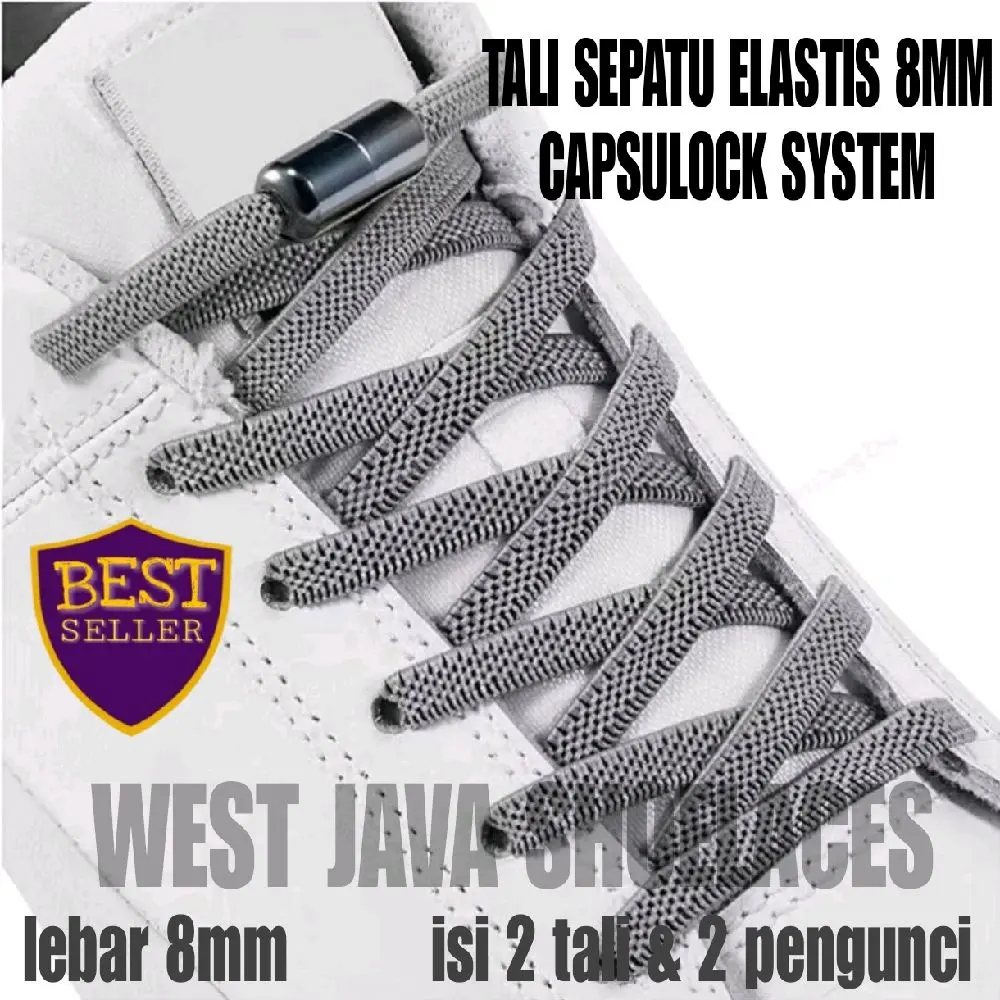 tali sepatu elastis capsulock system 8mm pria wanita putih hitam shoelaces