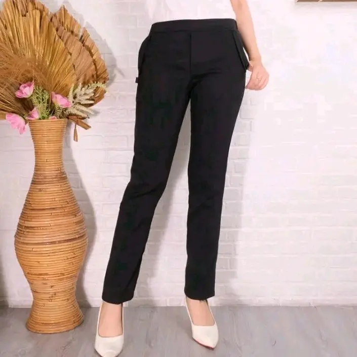 Celana bahan kerja wanita pinggang karet belakang 4