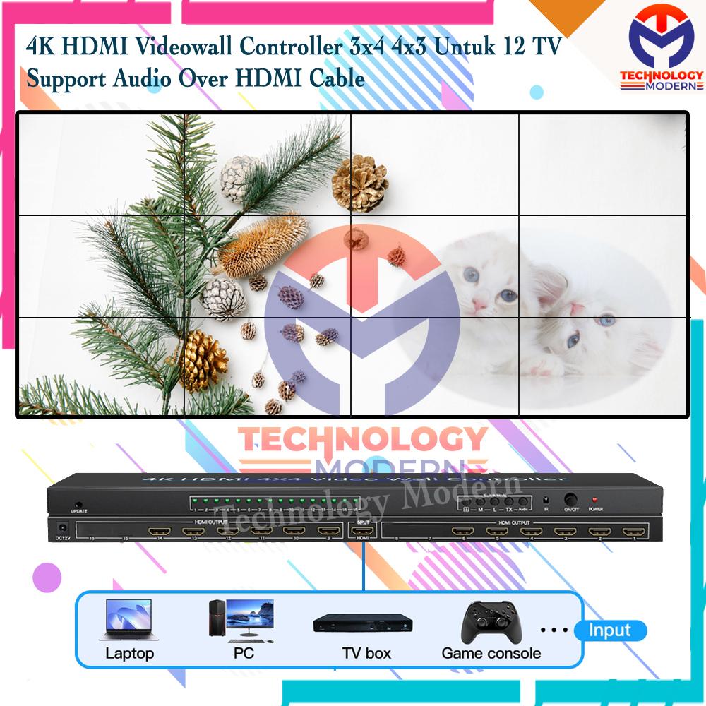 4K HDMI Video Wall Controller 4x3 3x4 Untuk 12 Screen (Menampilkan 1 Gambar Besar) Support Rotate 180º Untuk 4 Screen Baris Pertama