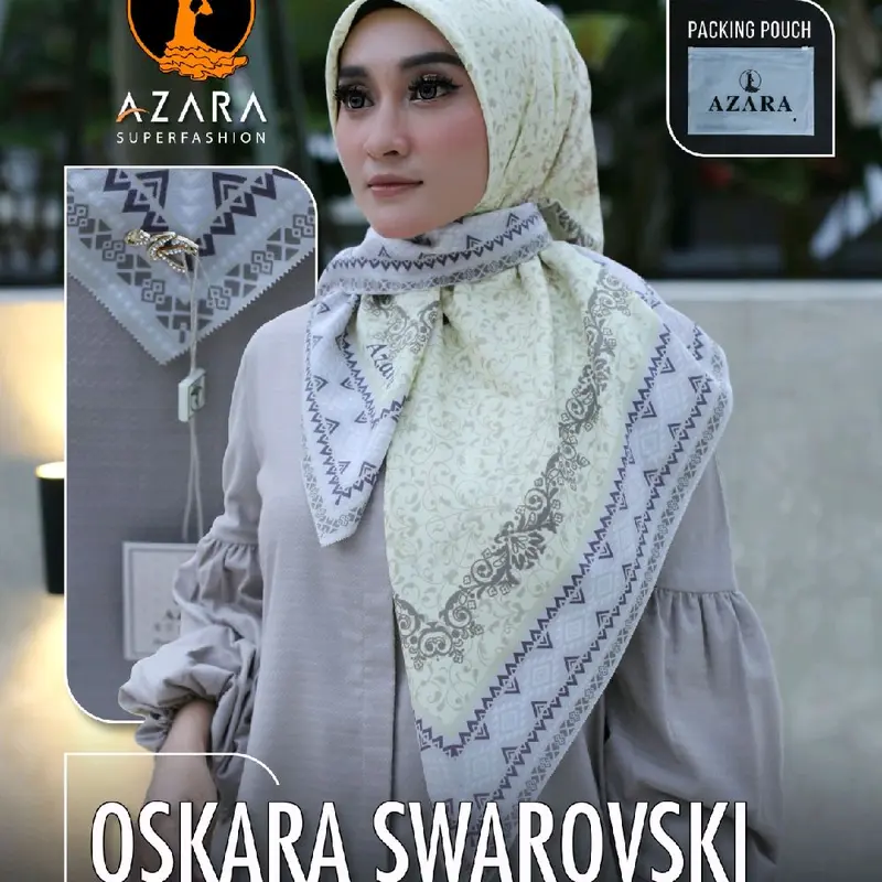 Hijab Segiempat Motif Azara Sultan Kemasan Pouch Ukuran Standar Bahan Voal Premium Logo manik manik mewah 3