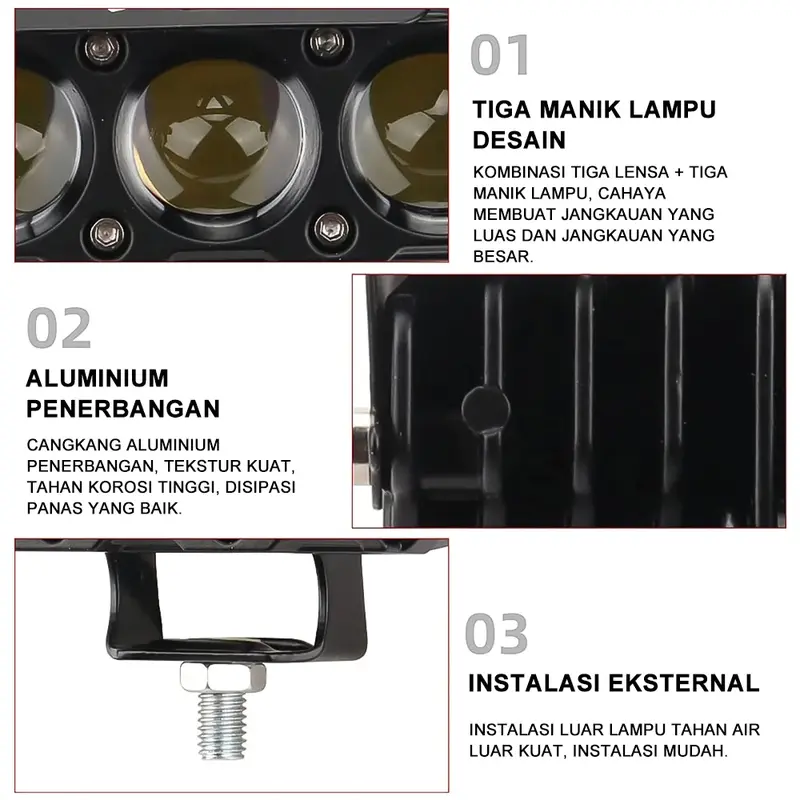 Lampu Tembak Laser SQL 3 Mata D2 D3 Full Alumunium Premium kuning-putih/putih-putih 150W 10000LM IP68 DC 9V-85V 2