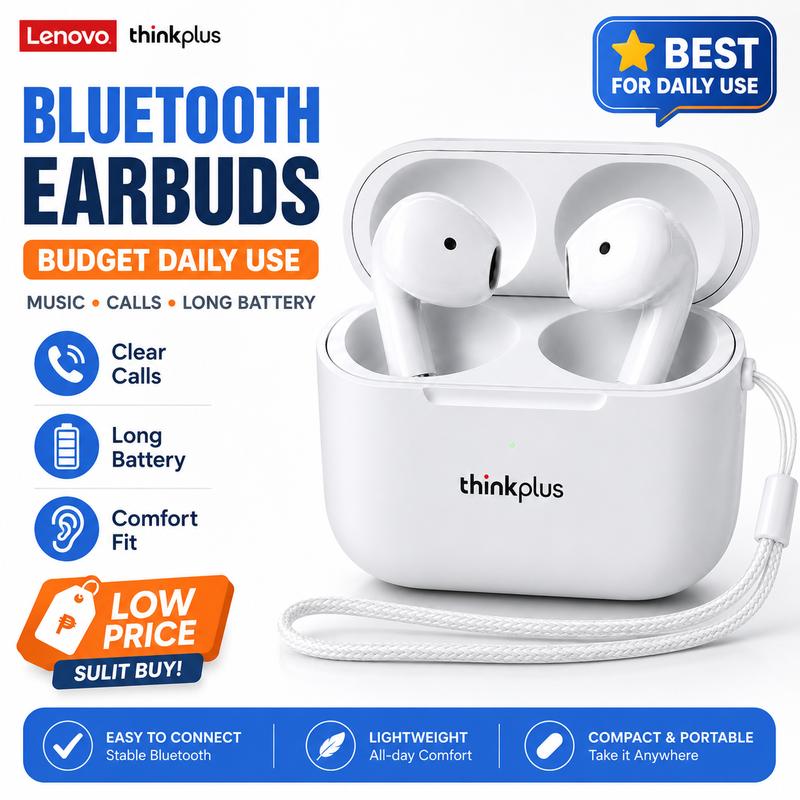 Lenovo Thinkplus Tai Nghe Bluetooth TWS Giá Rẻ, Tai Nghe Không Dây Mini Bluetooth 5.4, Âm Thanh Hay, Đàm Thoại Rõ Nét, Pin Lâu, Điều Khiển Cảm Ứng, Dùng Cho Android iPhone, Tai Nghe Nhạc Hằng Ngày