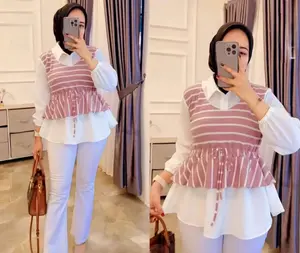 Maharani Vest Fashion Muslim Kameja Kasual Material Knit Mix Katun Toyobo Busana Muslim Wanita