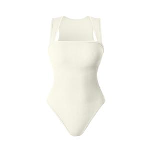 OQQ Women's Bodysuits Ribbed Strappy Square Neck Stretch Tank Tops Bodysuits