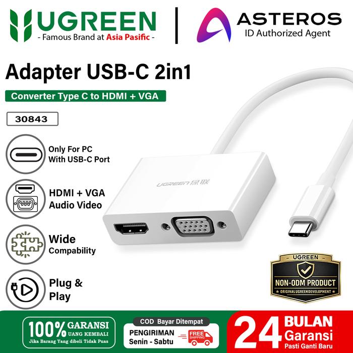 Gambar UGREEN Converter Type C To HDMI dan VGA Adapter 2in1 For Laptop, Mac USB C dari Ugreen Serpong Kab. Tangerang Tokopedia