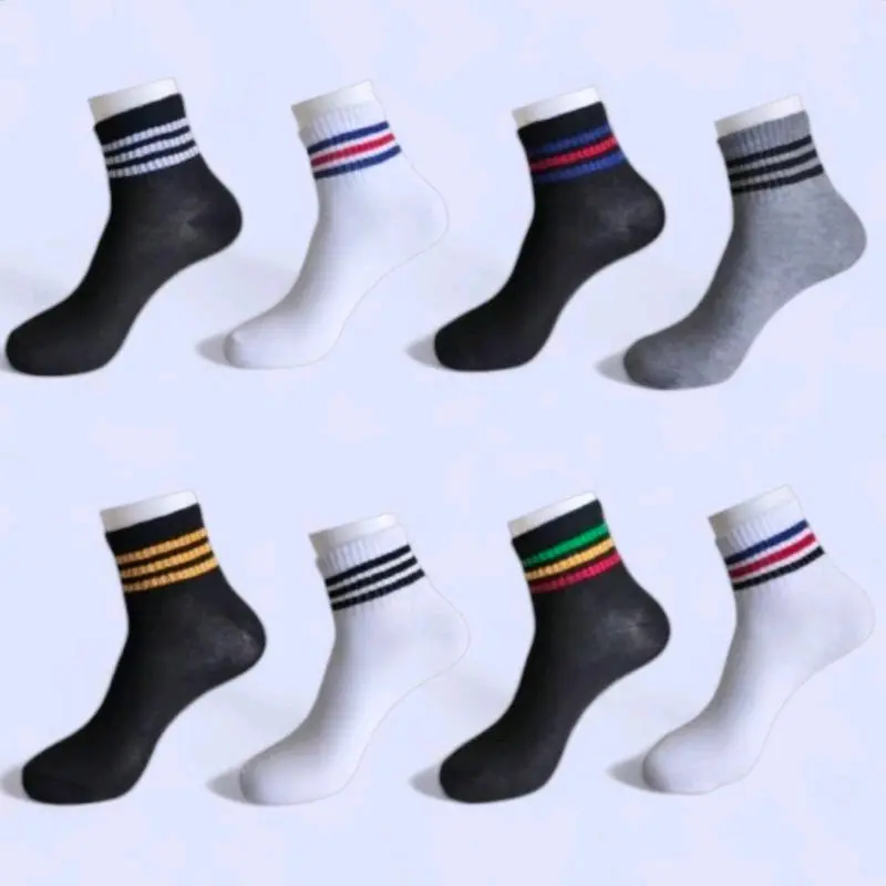 Paket 6 Pasang Kaos Kaki Lembut Nyaman Panjang 3/4 Diatas Semata Kaki Skate Oldschool Motif Stripe Dewasa Lembut 0