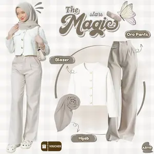 One Set Wanita Korean Style (Gemma Blazer+Oro Pants+Hijab Ivory) Ootd 3In1 Look Simpel Elegan- AR119