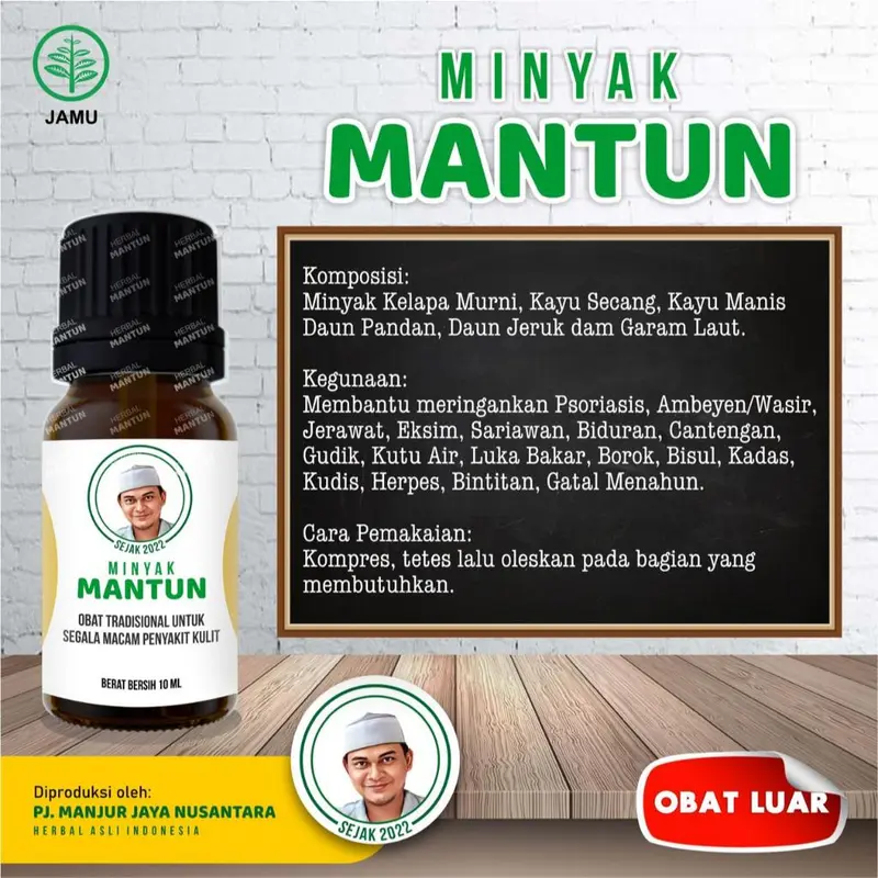 Minyak Mantun Mbah Mijan Herbal Penyakit Kulit isi 10ml 1