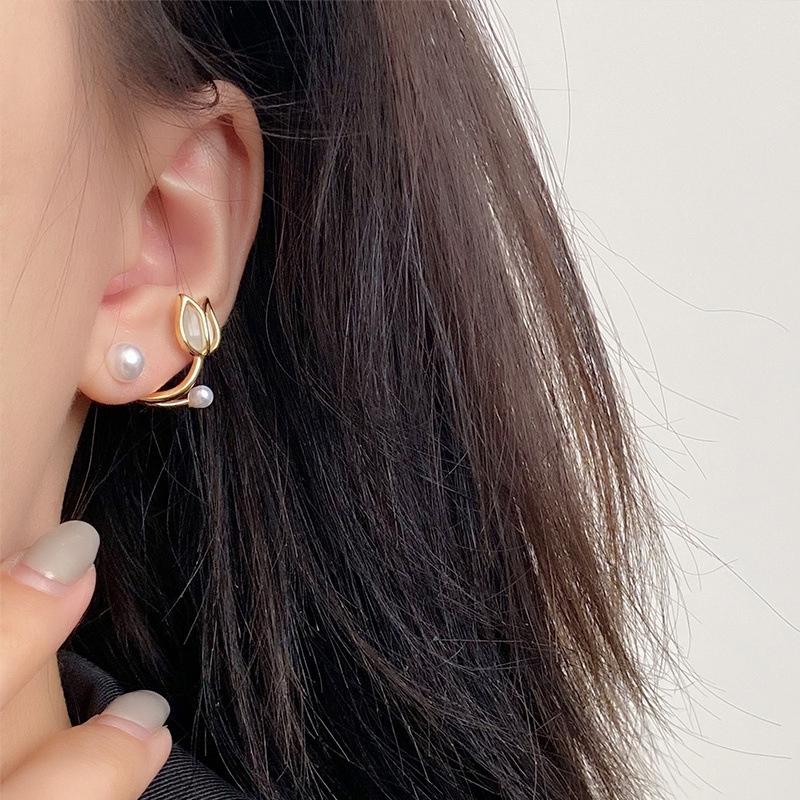 COD ❤️ Anting-anting Mutiara Bunga Tulip Perasaan Tingkat Lanjut Anting-Anting Indah Temperamen Elegan-Bellamy's 4