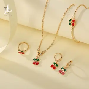 DL Set Perhiasan Emas Anak Karakter Kalung+Cincin+Gelang+Anting Color Full Desain Modern Elegan Gold