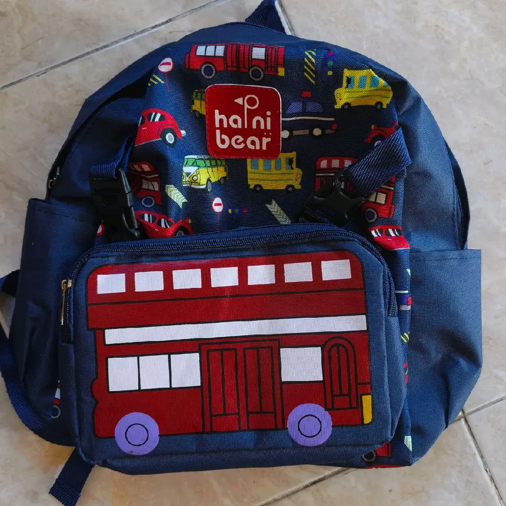 Tas Ransel Anak Motif Bus Merah dan Kendaraan Lainnya - Hani Bear
