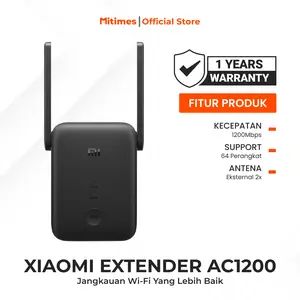 Xiaomi WiFi Range Extender AC1200 | 2 Eksternal Antena | Dual-band 2,4 GHz dan 5 GHz | Kecepatan Hingga 1200Mbps