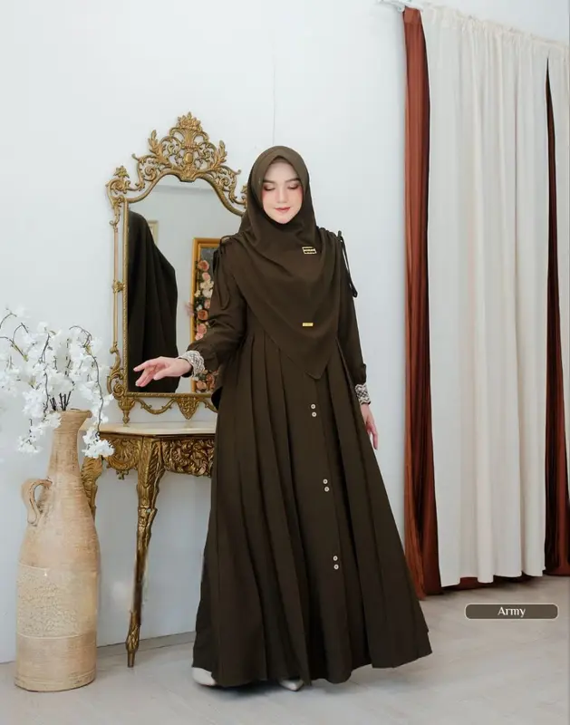 GAMIS CRINGKLE AIRFLOW PREMIUM SET HIJAB ANTEM FASHION MUSLIM ELEGAN TERBARU MOTIF RENDA SULTAN BAJU MENYUSUI BUSUI FRENDLY GAMIS ELEGAN BAJU TERLARIS Kancing Rempel Casual 2