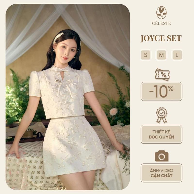 CÉLESTE - Set Váy Gấm Hoạ Tiết Hoa Nổi Cổ Tàu Đính Nơ Joyce Set 0