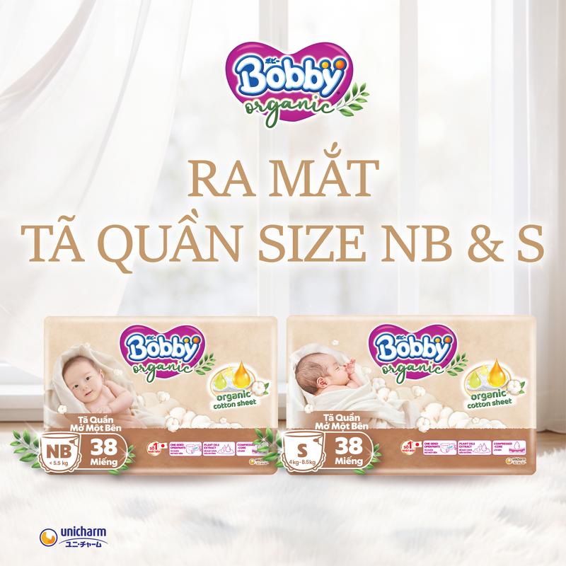 Tã quần cao cấp Bobby Organic Sơ sinh Mở một bên NB38/S38