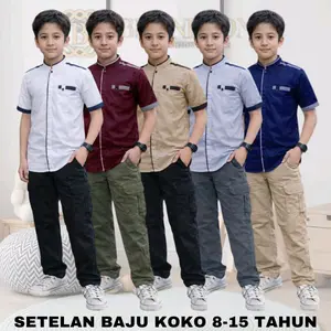 BROOKIDS - Setelan Kemeja Koko Pendek dan Celana Cargo Cinos Anak Laki Laki Bahan Toyobo Premium Quality
