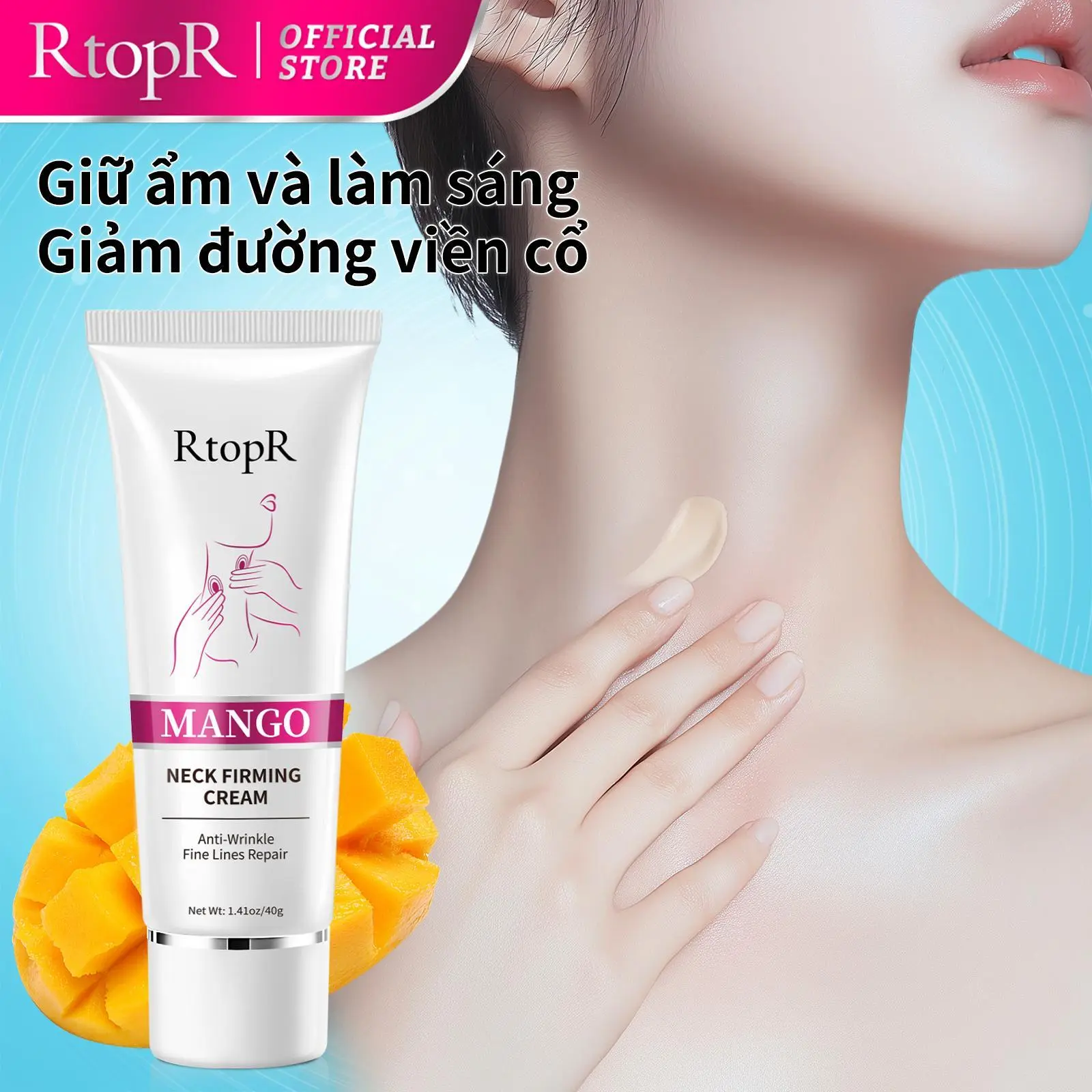 RtopR Mango Kem dưỡng da cổ | Dưỡng ẩm | Chăm sóc da | Cổ khô | Nếp nhăn cổ 40g