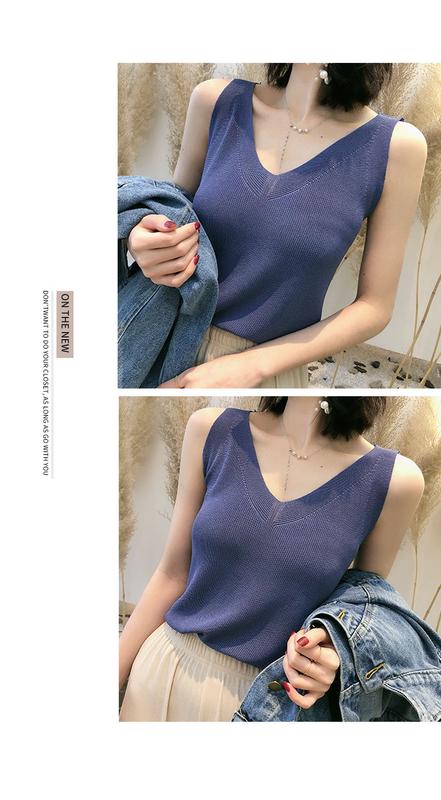 Product Introduction of Fashion Ice Silk Camisole Women's Outer Wear Summer Sleeveless Knitwear Korean Style Loose V-neck Short Bottoming Shirt Top Fashion Womenswear Lingerie 17