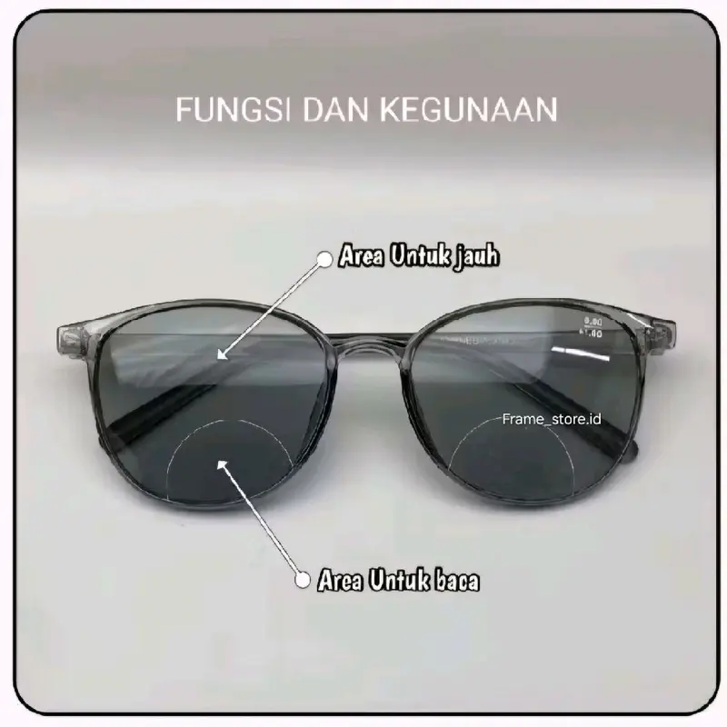 Kacamata Baca dan Jalan Plus Lensa Anti Radiasi Double Fokus Frame Grey Transparan Untuk Pria Dan Wanita (GRATIS BOX DAN LAP) Hitam 2