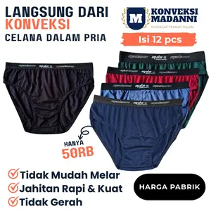 OBRAL CELANA DALAM PRIA ISI 12 PCS TERMURAH KATUN POLOS LANGSUNG KONVEKSI MENGGUNAKAN Karet 3CM Karet celanada lampria
