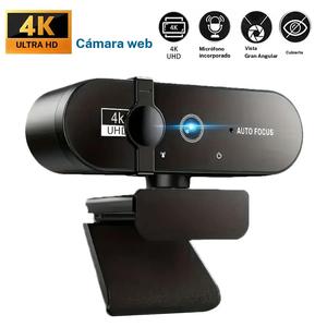 Webcam 4K Ultra HD con micrófonos, enfoque automático, lente gran angular y cubierta de privacidad – Cámara USB Plug & Play para transmisión, juegos, Zoom/Skype, oficina en casa y contenido en YouTube (2K/4K ajustable)