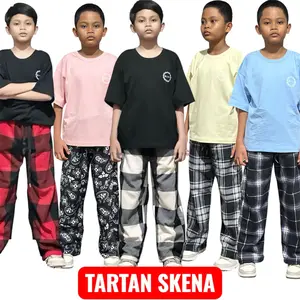 TOO- Celana Panjang Tartan Anak Motif  Kotak Plaid Bahan Fleece Polar Fashion