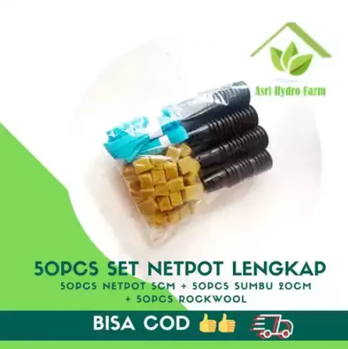 50 SET Perlengkapan Hidroponik Set Lengkap Netpot 5cm Rockwool Flanel 50set/Ball