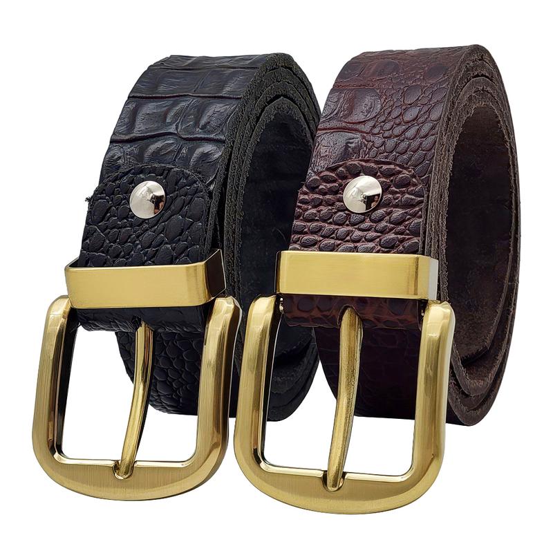 Thắt lưng da bò dập vân cá sấu DHM-590 | Khoá kim đồng loại tốt kiểu bò tròn | Bảo hành 12 tháng