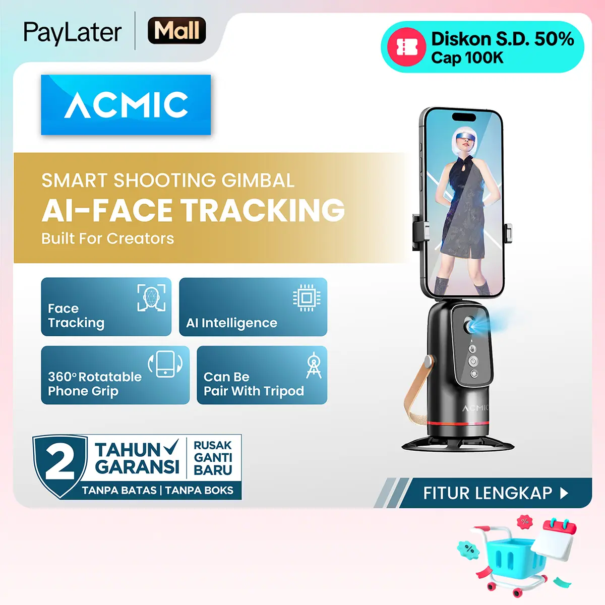 [New Launch] ACMIC OMNIVIEW PRO 360° Auto Face Tracking Gimbal Stabilizer Selfie Tripod Rotation Phone Holder