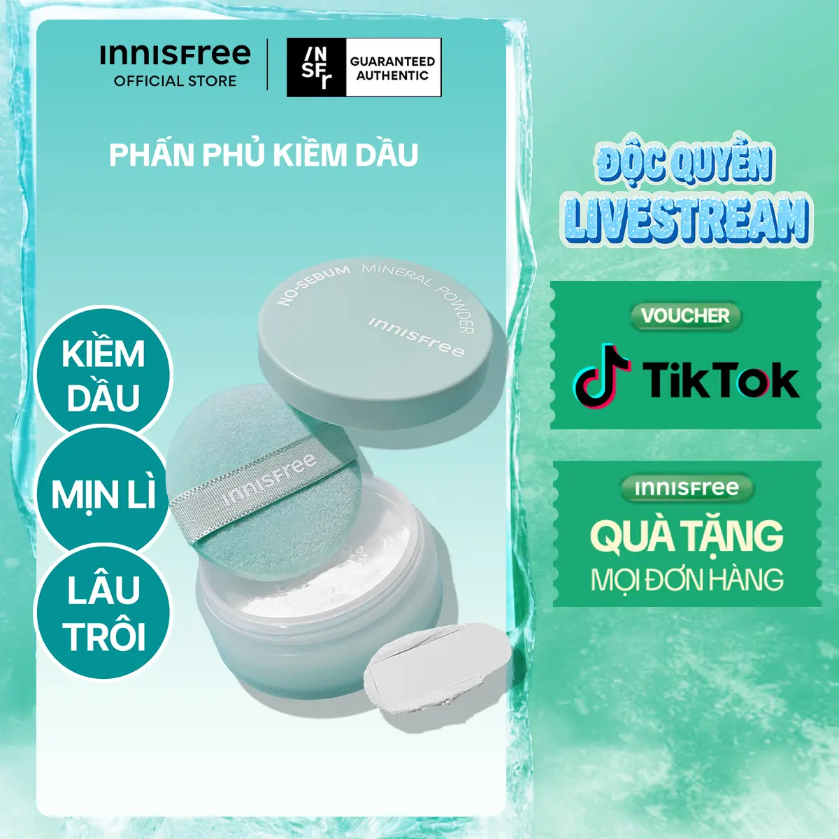 Phấn phủ bột kiềm dầu, mịn lì lâu trôi INNISFREE No Sebum Mineral Powder 5g
