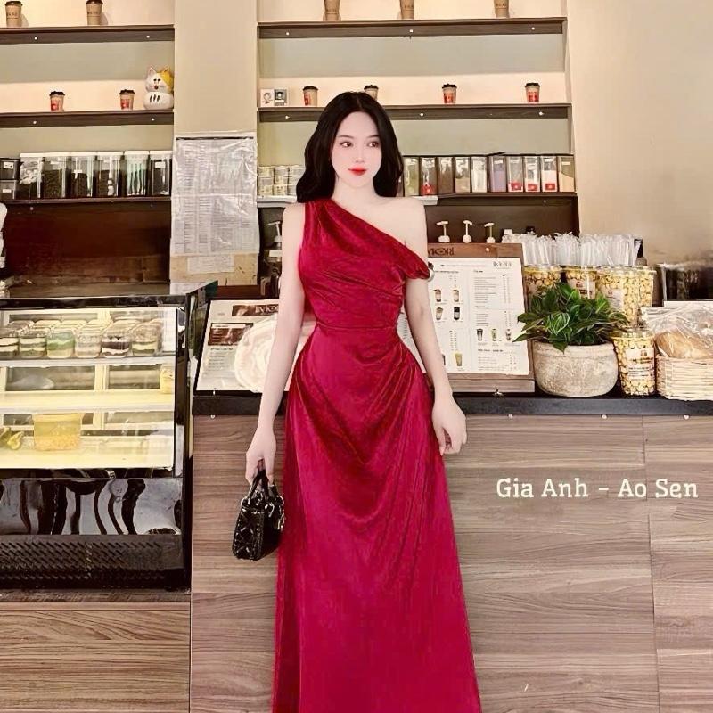  Meo&stroe2023 Váy Lụa Đi Tiệc Đầm Lụa Tô Châu Dáng Dài Lệch Vai Kèm Tag Đá Váy Lụa Tô Châu Eo Lệch Chuẩn Hàng Thiết Kế Loại 1 Nữ 