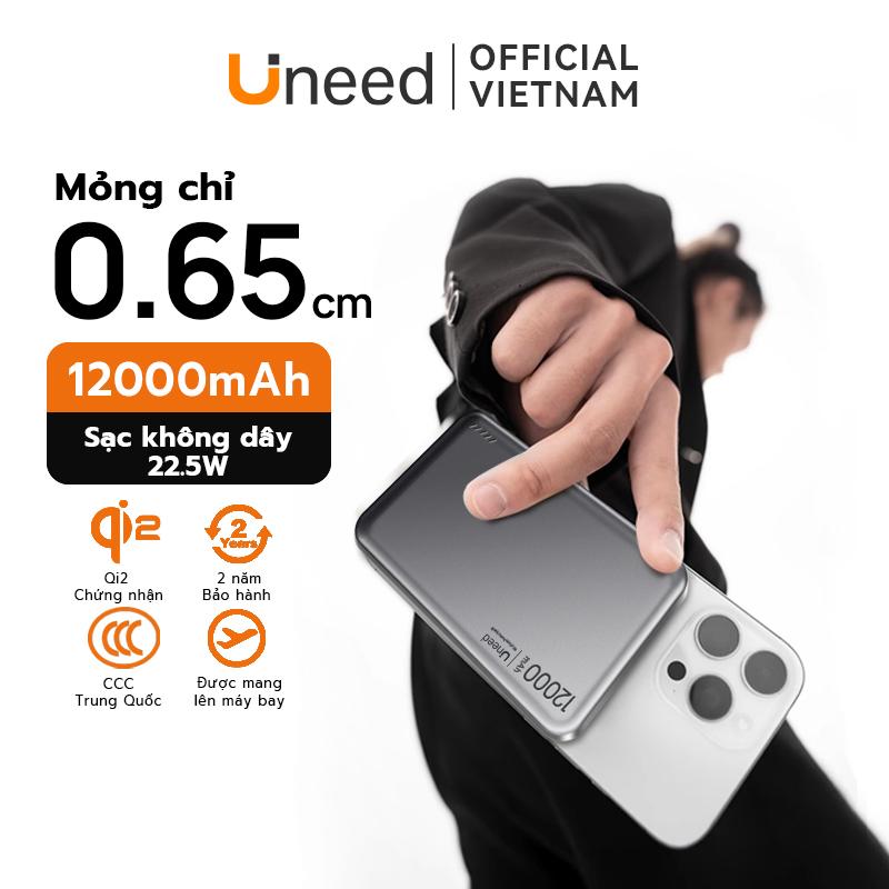 Uneed Sạc Dự Phòng Mini Siêu Mỏng Sạc Không Dây Pin Dự Phòng dung lượng lớn kích thước nhỏ 6000mAh 12000mAh dễ dàng mang theo hỗ trợ sạc nhanh không dây cục sạc dự phòng mini Dành cho iPhone 17