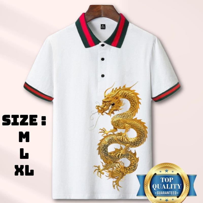 Product Introduction of KAOS KERAH MANSET LENGAN PENDEK SABLON NAGA EMAS TERBARU/KAOS DISTRO TERLARIS/KAOS KATUN PRIA TERBARU/KAOS POLO Dewasa Regular White 3