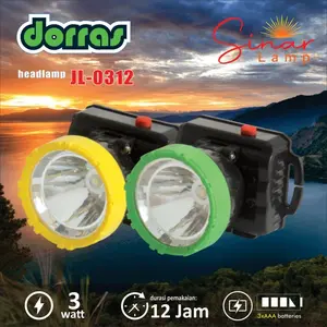 Dorras Senter Kepala Cahaya Super Terang DS-0312 3Watt Baterai Tahan Air dengan LED Indikator dan USB untuk Camping Mancing Konstruksi
