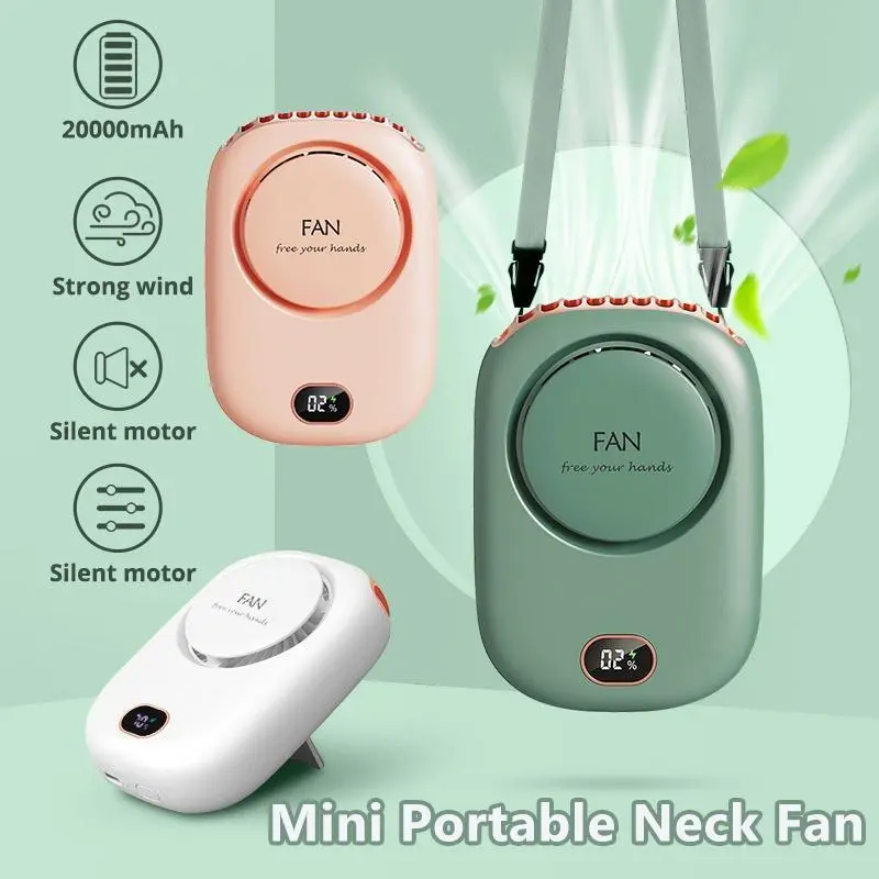Neck Fan Portable 2000mAh – USB Rechargeable Hijau, Hands Free Air Cooler untuk Outdoor & Harian