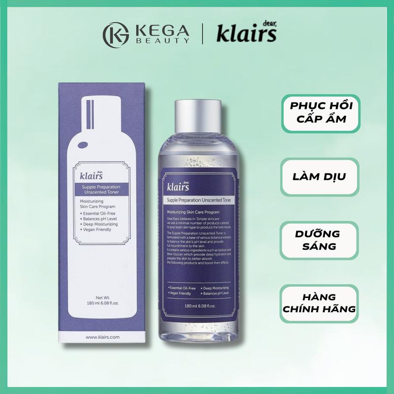 TONER Nước Hoa Hồng Dear, Klairs Supple Preparation Unscented Toner 180ml Chăm Sóc Da Dầu Mụn Nhạy Cảm
