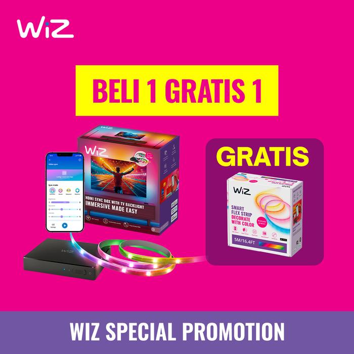 Gambar [PROMO] BELI 1 GRATIS 1 WiZ TV Sync Lights 75”- 85” with HDMI Box - Lampu TV, Bundle TV Sync 75"-85" Gratis WiZ Neon RGBIC LED strip 5m dari WiZ Lighting Official Shop Kota Administrasi Jakarta Timur Tokopedia