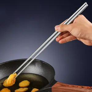 1 Pair 304 Stainless Steel Long Handle Chopsticks Chinese Noodles Sushi Tableware Reusable Metal Food Sticks Kitchen Utensils