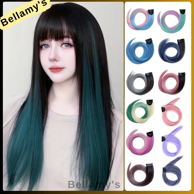 COD ❤️ Wig / Rambut Palsu Sambung Warna Gradasi ambut Palsu Sambung Model Lurus Panjang 50cm Warna Gradasi Untuk Wanita-Bellamy's