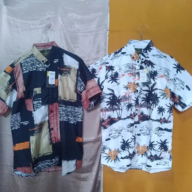 paket kemeja motif 2pcs baju atasan pria lengan pendek santai dan formal bahan katun adem 2