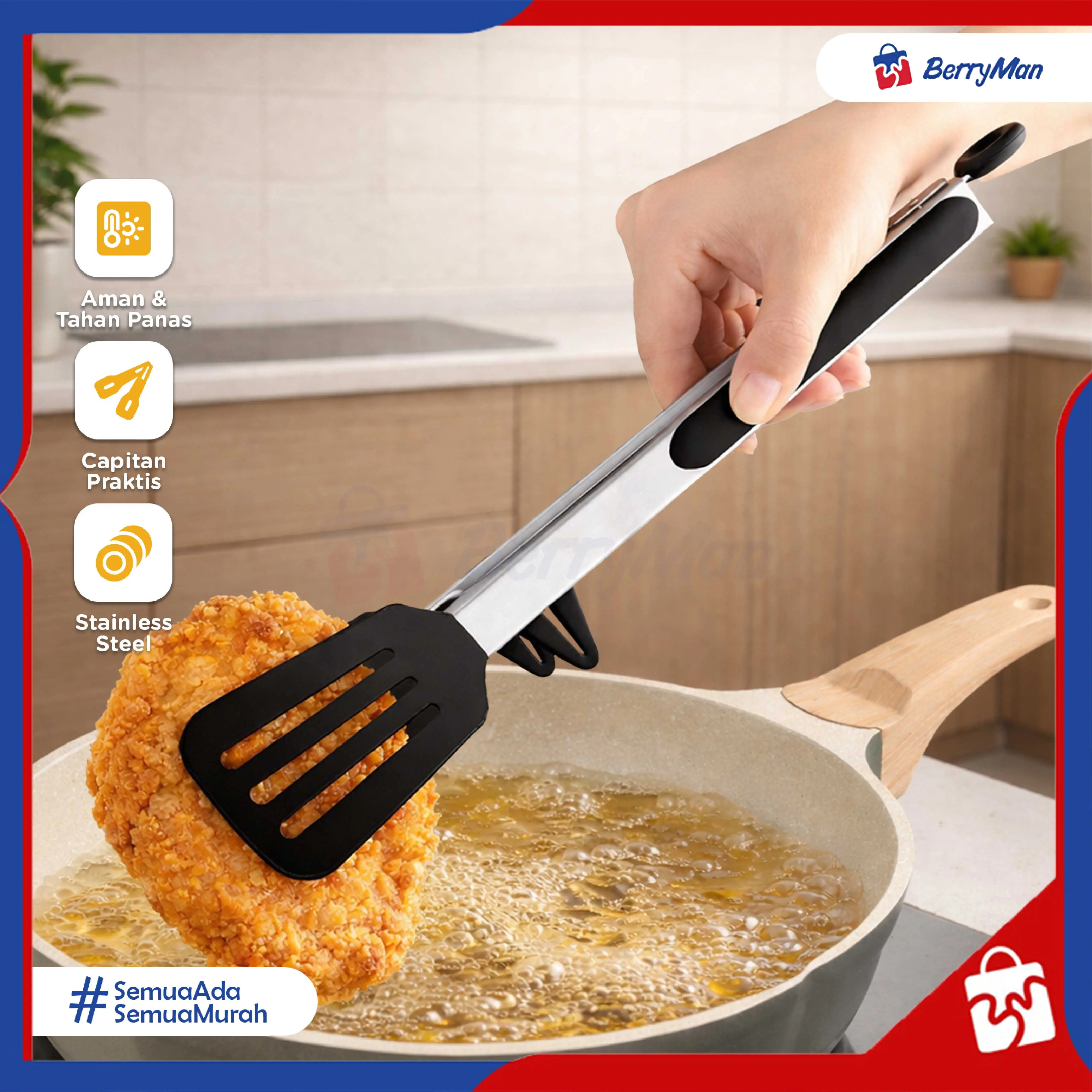 Penjepit Makanan Silikon Tahan Panas Capitan Kue Gorengan BBQ Stainless Steel Food Grade Aesthetic