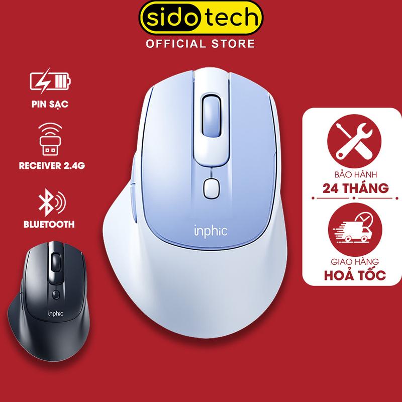 Chuột không dây bluetooth pin sạc SIDOTECH INPHIC M2PRO tắt âm chống ồn văn phòng 6 nút gaming công thái học laptop pc