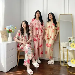 One Set Rayon Ruffle / Piyama Hits / Lula Set Kancing Setelan Baju Wanita Celana Panjang Busui Dewasa Motif Pendek Tidur