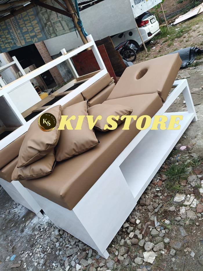 Gambar Bed Massage Matras Caramel Rangka Putih Kayu Jati Landa dari KIV STORE'S Kab. Tangerang Tokopedia