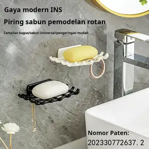 Rak sabun kotak sederhana gaya INS, rak sabun tanpa lubang yang dipasang di dinding, kotak penyimpanan kamar mandi, rak pembuangan, tempat penyimpanan sabun