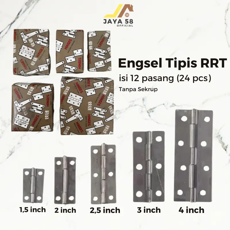 [1 kotak 24 pcs] Engsel Tipis Plat Besi Engsel Kupu RRT 1.5" 2" 2.5" 3" 4" Inch Engsel Lemari Kecil 0
