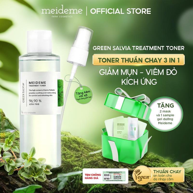 TONER Thuần Chay Giảm Mụn, Giảm Kích Ứng MEIDEME Green Salvia Treatment Toner 200ML (Quà tặng 1 vòi xịt phun sương +2 Mask Ngẫu Nhiên)