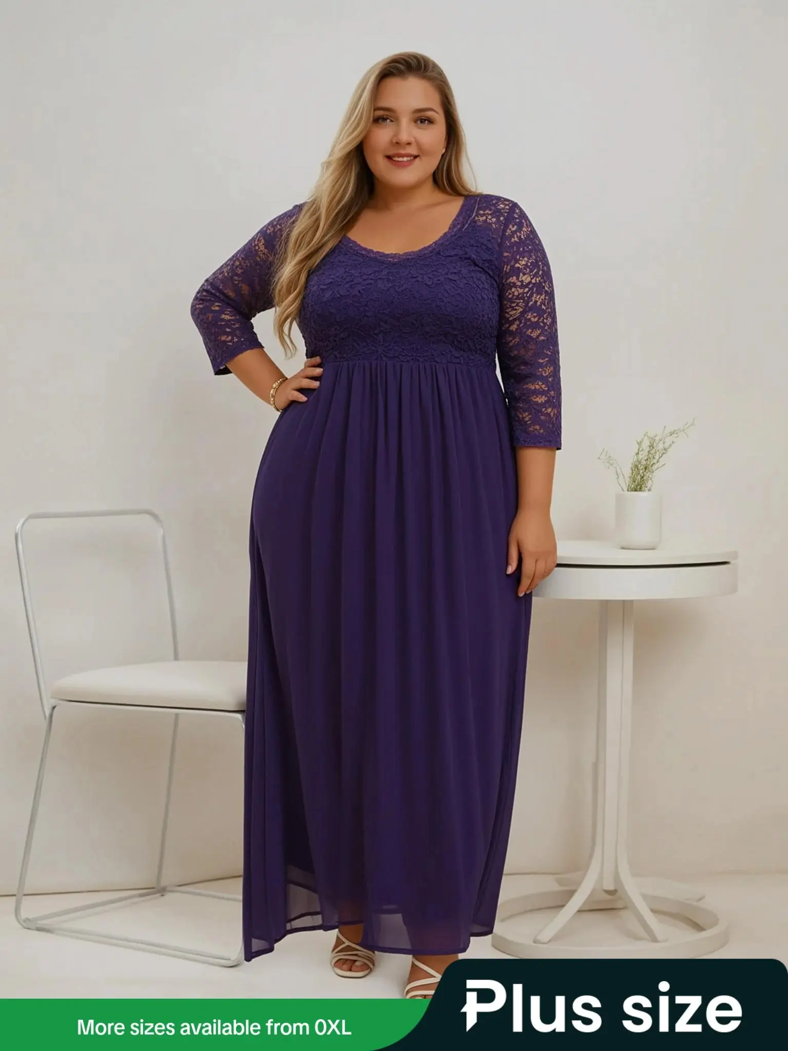 【Plus Size】 Solid Color Dress, Elegant Long Dress for Party Wedding Guest, Women's Clothes for Spring & Fall