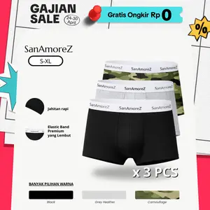 SanAmoreZ | Men's Elastic Modern Boxer / Celana Dalam Boxer Elastis Modern Pria - Cotton | Size XS - XL | 3 in 1 - Men's Underwear | Damar Boxer Men