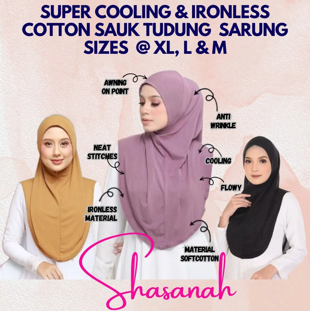 COTTON SAUK INNER OR OUTER WEAR TUDUNG SIZE XL, L & M white autumn pink summer